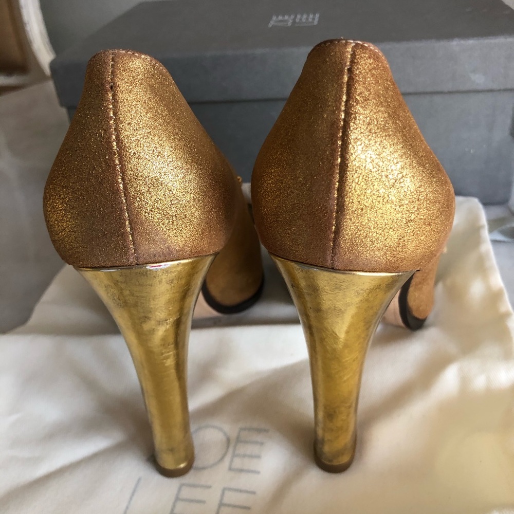 Anthropologie Zoe Lee Paris Metallic Bow Pumps 7 - Picture 5 of 7